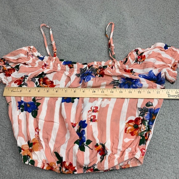Womens Floral Boho Top Cropped Balloon Sleeve Size S Colorful Peasant Pink Rayon - Picture 5 of 8